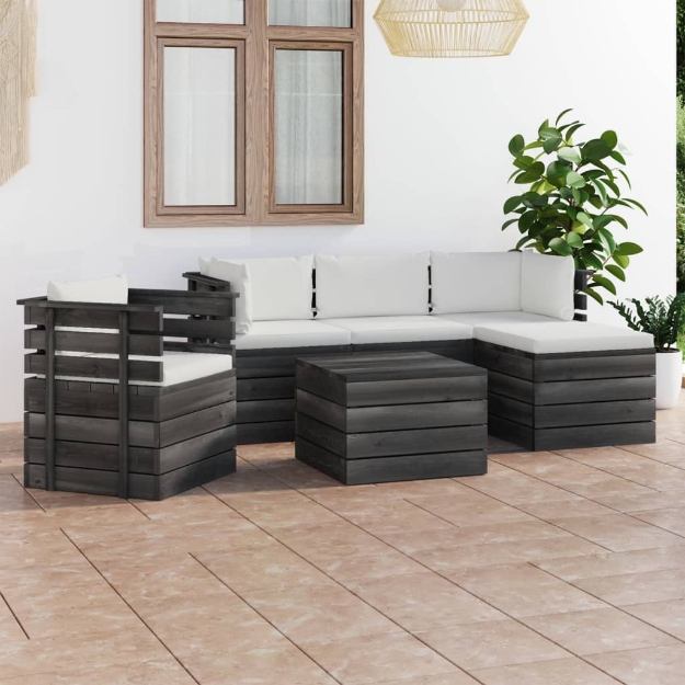 Set Divani da Giardino su Pallet 6 pz con Cuscini Massello Pino