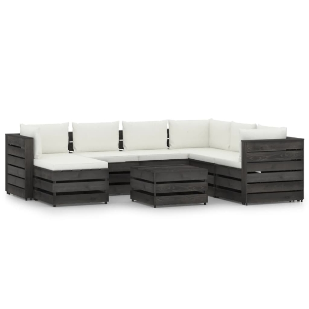 Set Divani da Giardino con Cuscini 8 pz Legno Impregnato Grigio