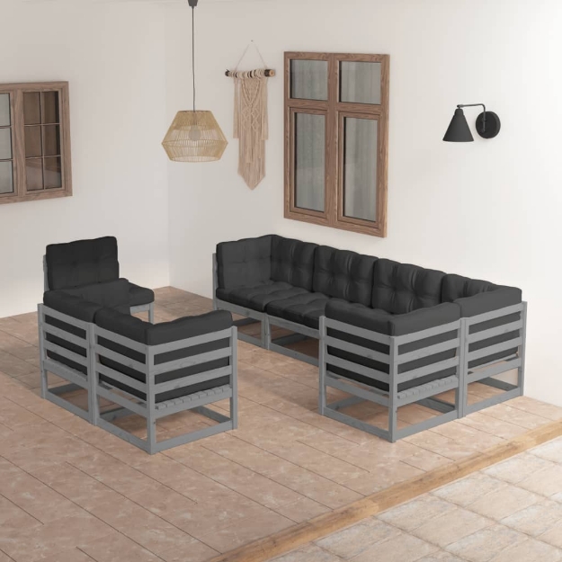 Set Divani da Giardino 8 pz con Cuscini Legno Massello Pino