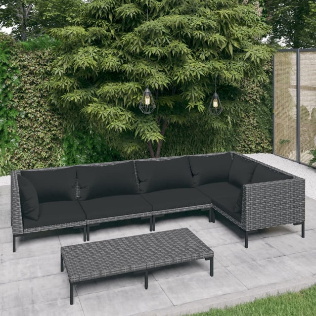 Set Divani Giardino 6 pz con Cuscini in Polyrattan Grigio Scuro