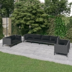 Set Divani Giardino 8 pz con Cuscini in Polyrattan Grigio Scuro