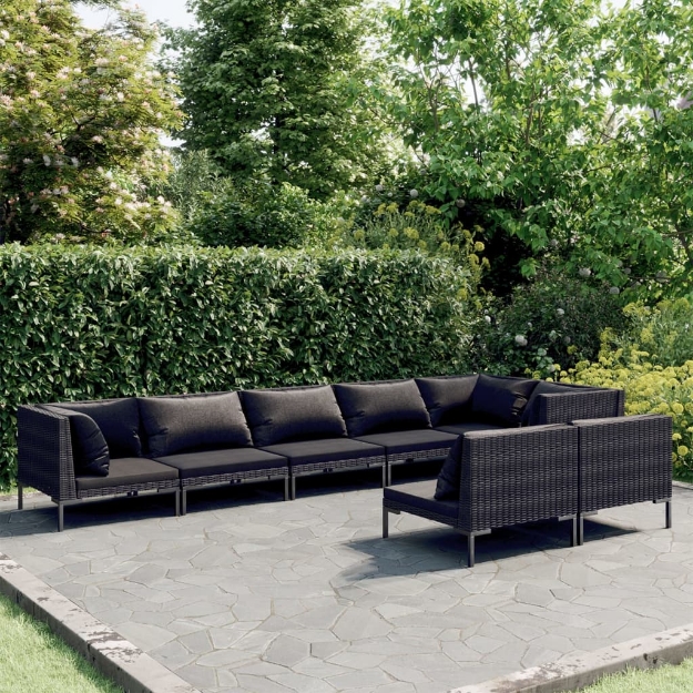 Set Divani Giardino 8 pz con Cuscini in Polyrattan Grigio Scuro