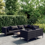 Set Divani Giardino 8 pz con Cuscini in Polyrattan Grigio Scuro