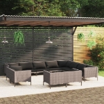 Set Divani da Giardino 12pz con Cuscini Polyrattan Grigio Scuro