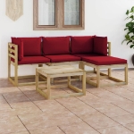 Set Divani da Giardino 5 pz con Cuscini Rosso Vino