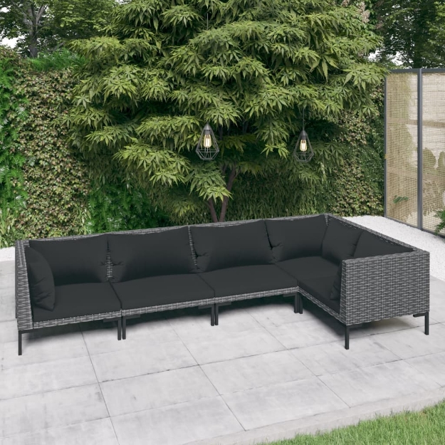 Set Divani Giardino 5 pz con Cuscini in Polyrattan Grigio Scuro