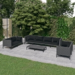 Set Divani Giardino 9pz con Cuscini in Polyrattan Grigio Scuro