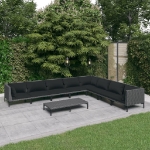 Set Divani Giardino 9 pz con Cuscini in Polyrattan Grigio Scuro