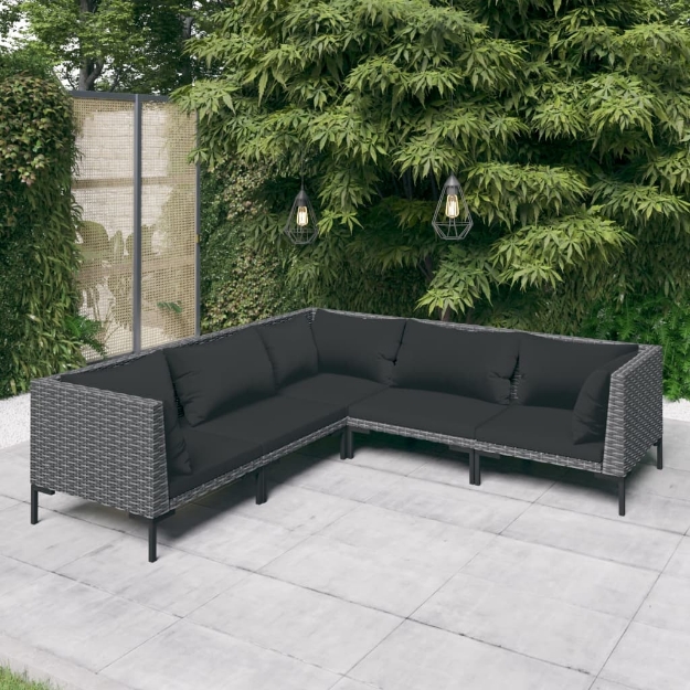 Set Divani Giardino 5 pz con Cuscini in Polyrattan Grigio Scuro