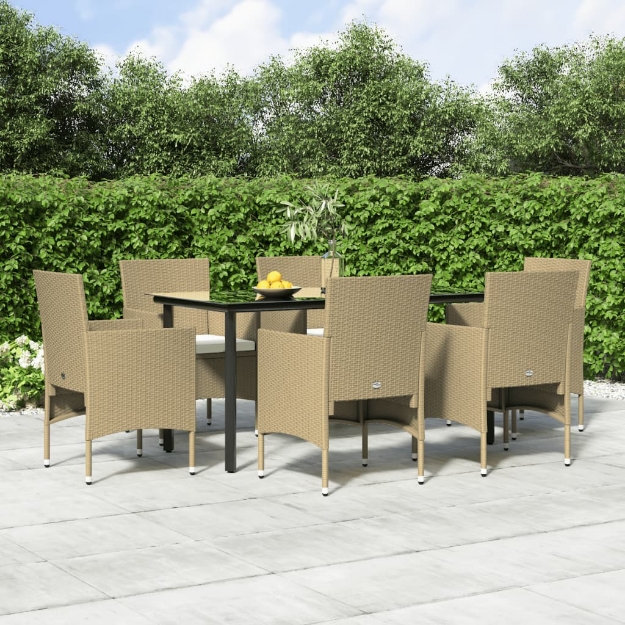 Set da Pranzo da Giardino 7 pz con Cuscini Beige e Nero