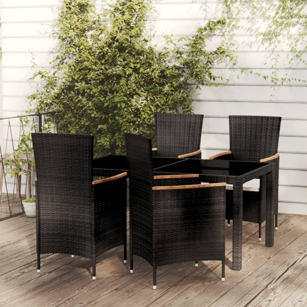 Set Mobili da Giardino 5 pz con Cuscini in Polyrattan Nero