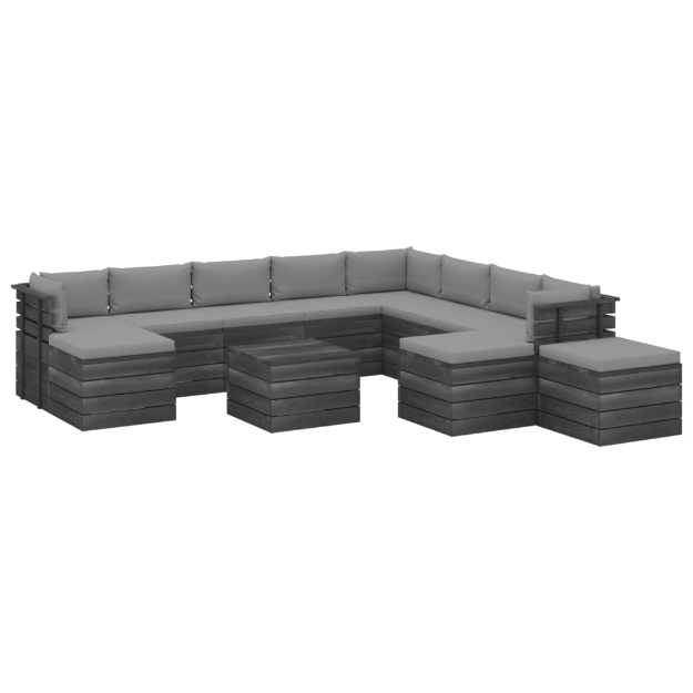 Set Divani da Giardino Pallet 12 pz con Cuscini Massello Pino