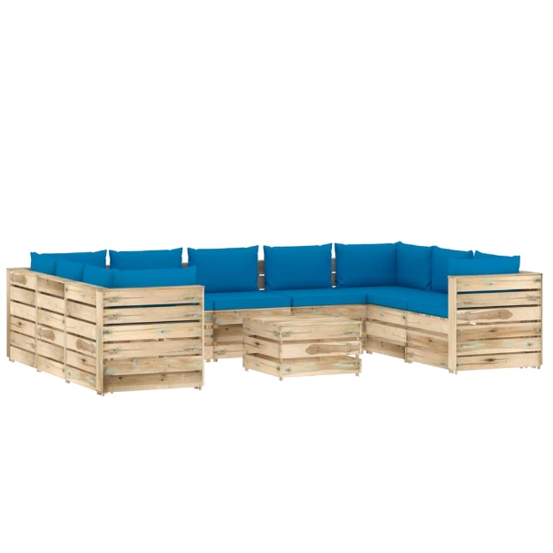 Set Divani da Giardino con Cuscini 10 pz Legno Impregnato Verde