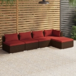 Set Divani da Giardino 5 pz con Cuscini in Polyrattan Marrone