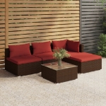 Set Divani da Giardino 5 pz con Cuscini in Polyrattan Marrone