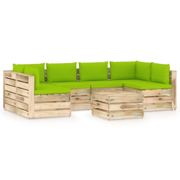 Set Divani da Giardino con Cuscini 7 pz Legno Impregnato Verde