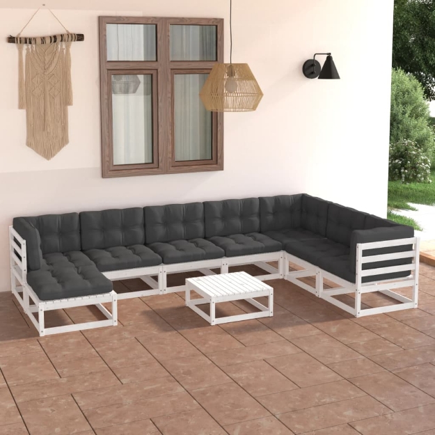 Set Divani da Giardino 9 pz con Cuscini Legno Massello di Pino