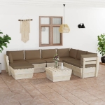 Set Divani da Giardino su Pallet 8 pz con Cuscini Legno Abete