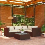 Set Divani da Giardino 5 pz con Cuscini in Polyrattan Marrone