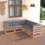 Set Divani da Giardino 5 pz con Cuscini Legno Massello di Pino