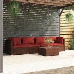 Set Divani da Giardino 5 pz con Cuscini in Poly Rattan Marrone