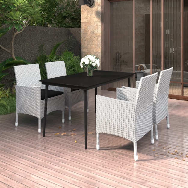 Set da Pranzo per Giardino 5 pz con Cuscini Polyrattan e Vetro