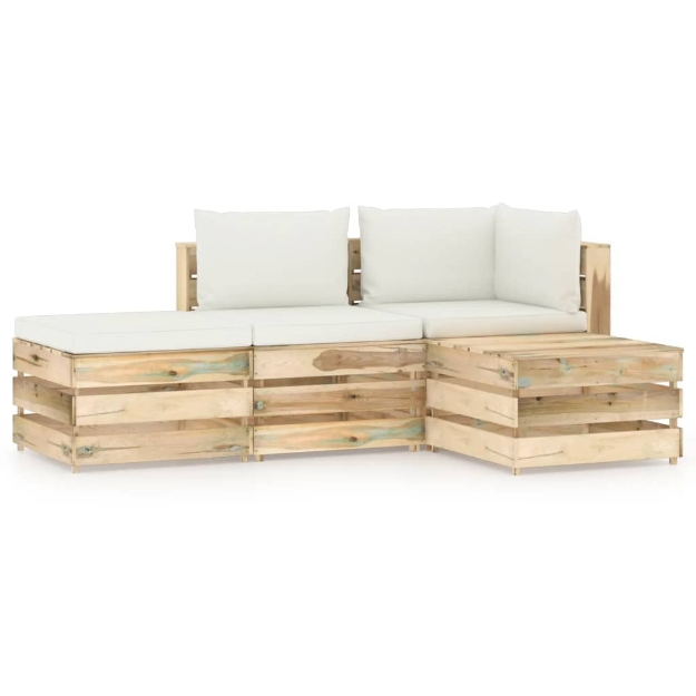 Set Divani da Giardino con Cuscini 4 pz Legno Impregnato Verde