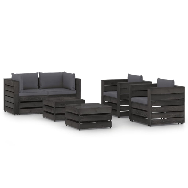 Set Divani da Giardino con Cuscini 6 pz Legno Impregnato Grigio