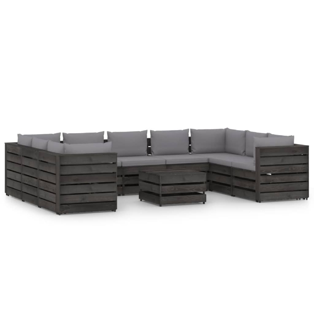 Set Divani da Giardino con Cuscini 10pz Legno Impregnato Grigio