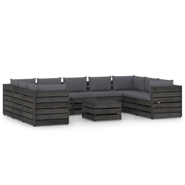 Set Divani da Giardino con Cuscini 10pz Legno Impregnato Grigio