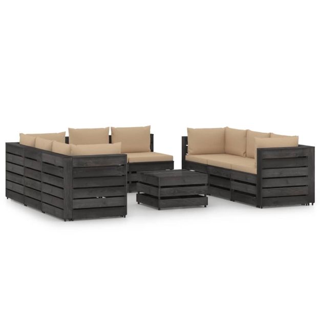 Set Divani da Giardino con Cuscini 9 pz Legno Impregnato Grigio