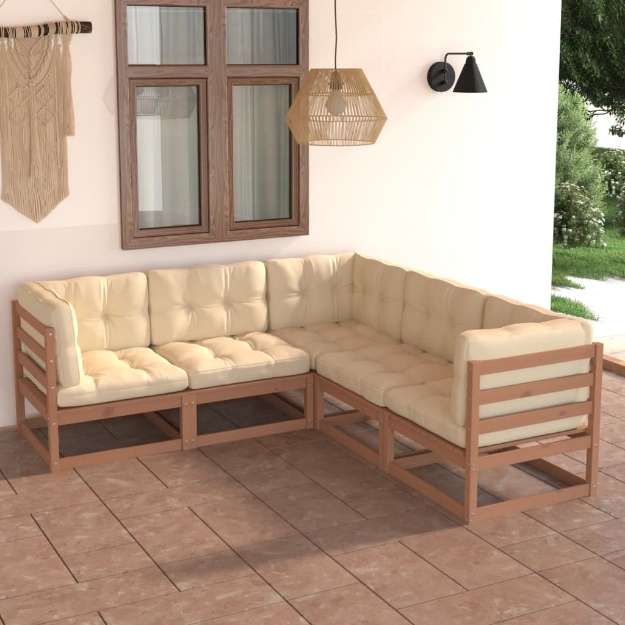 Set Divani da Giardino 5 pz con Cuscini Legno Massello di Pino