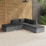 Set Divani da Giardino 5 pz con Cuscini in Polyrattan Grigio