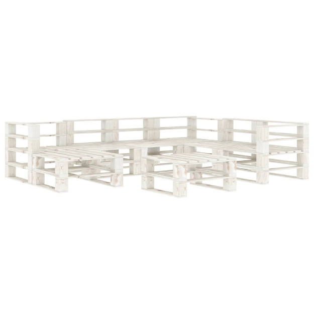 Set Divani da Giardino 8 pz su Pallet in Legno Bianco