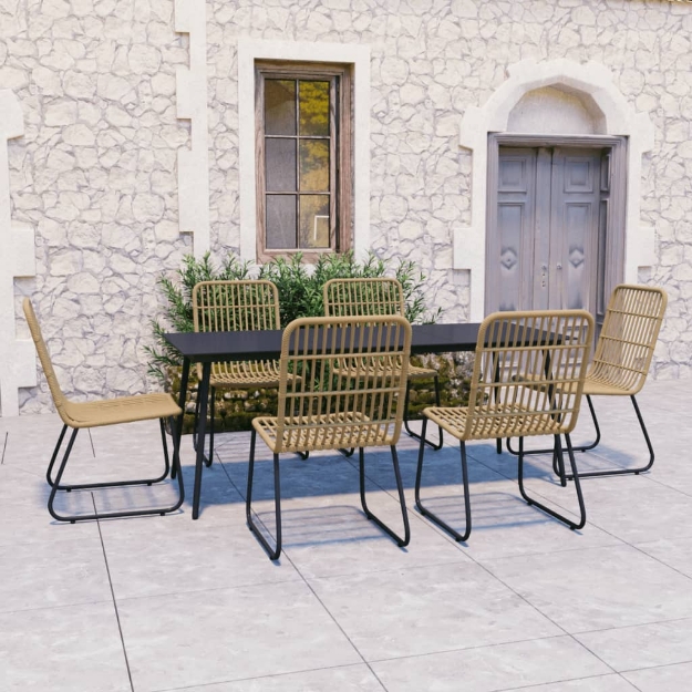 Set da Pranzo da Giardino 7 pz in Polyrattan e Vetro