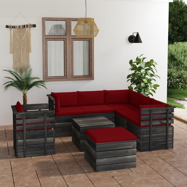 Set Divani da Giardino su Pallet 8 pz con Cuscini Massello Pino