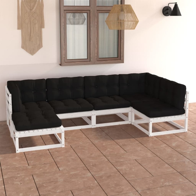 Set Divani da Giardino 6 pz con Cuscini Legno Massello di Pino