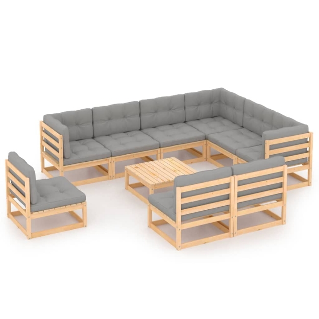 Set Divani da Giardino 10 pz con Cuscini Legno Massello di Pino