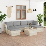 Set Divani da Giardino su Pallet 7 pz con Cuscini Legno Abete