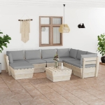 Set Divani da Giardino su Pallet 8 pz con Cuscini Legno Abete