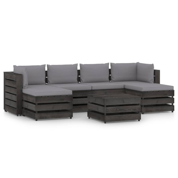 Set Divani da Giardino con Cuscini 7 pz Legno Impregnato Grigio