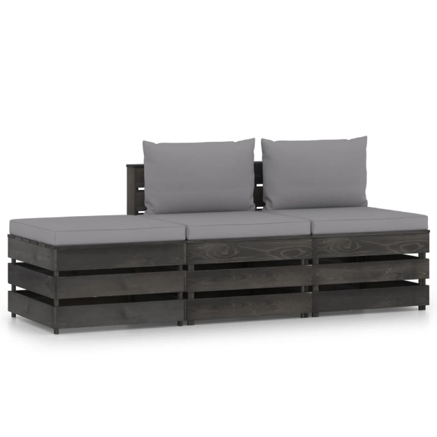 Set Divani da Giardino con Cuscini 3 pz Legno Impregnato Grigio