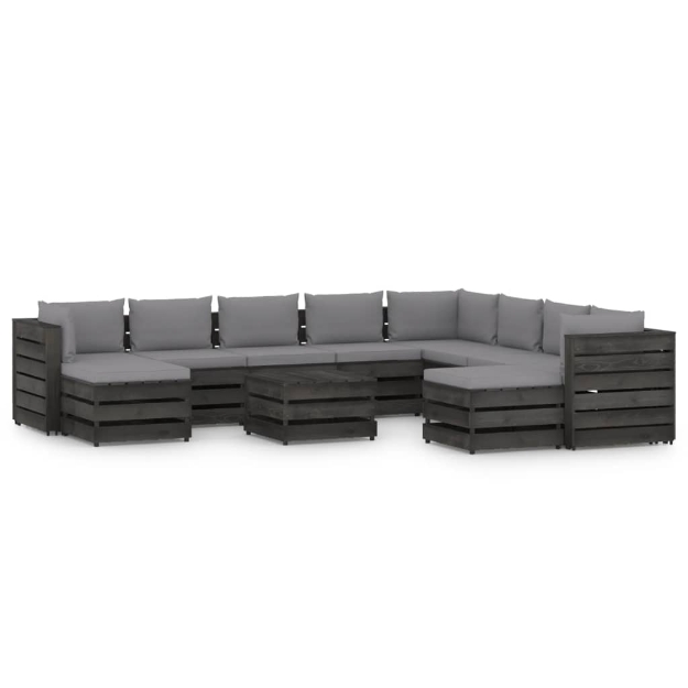 Set Divani da Giardino con Cuscini 11pz Legno Impregnato Grigio