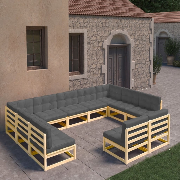 Set Divani da Giardino 11 pz con Cuscini Legno Massello di Pino