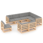 Set Divani da Giardino 9 pz con Cuscini Legno Massello di Pino