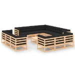 Set Divani Giardino 14 pz con Cuscini Antracite Legno di Pino