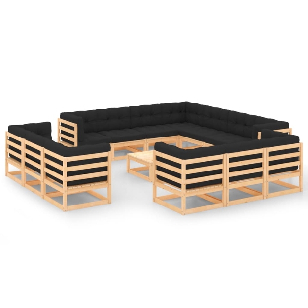 Set Divani Giardino 14 pz con Cuscini Antracite Legno di Pino