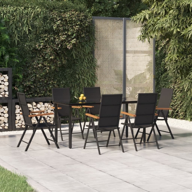 Set da Pranzo da Giardino 7 pz Nero e Marrone in Polyrattan