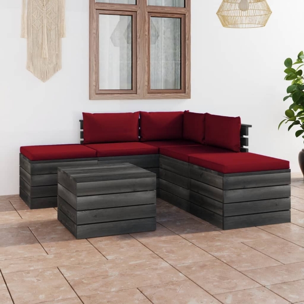 Set Divani da Giardino su Pallet 6 pz con Cuscini Massello Pino