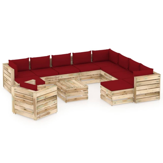 Set Divani da Giardino con Cuscini 12 pz Legno Impregnato Verde